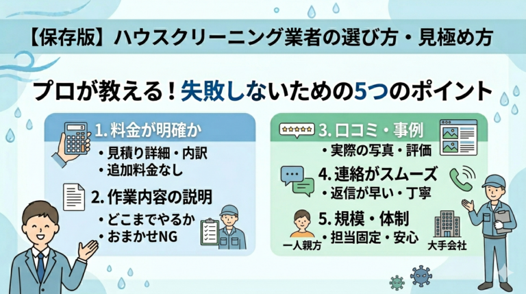 【保存版】ハウスクリーニング業者の選び方・見極め方｜失敗しないための5つのポイント