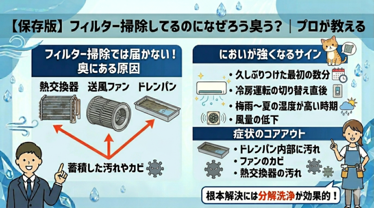 【保存版】フィルター掃除してるのになぜ臭う？｜プロが教えるエアコンのにおいの本当の原因